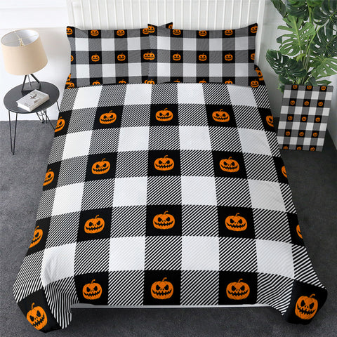 Image of Pumpkin Icons On Plaid Bedding Set - Beddingify