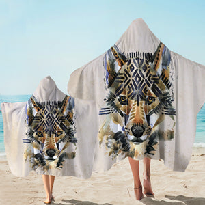 Tribal Wolf Tan Hooded Towel