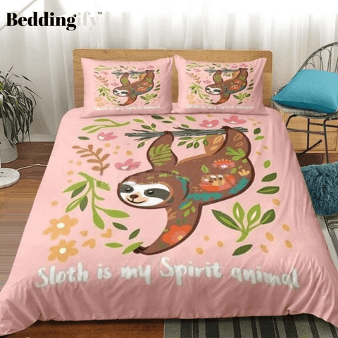 Image of Cute Sloth Pink Comforter Set - Beddingify