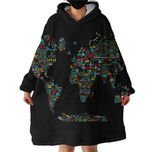 World Map SWLF0473 Hoodie Wearable Blanket