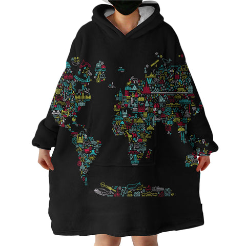 Image of World Map SWLF0473 Hoodie Wearable Blanket