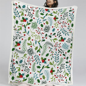 Floral Patterns White Sherpa Fleece Blanket