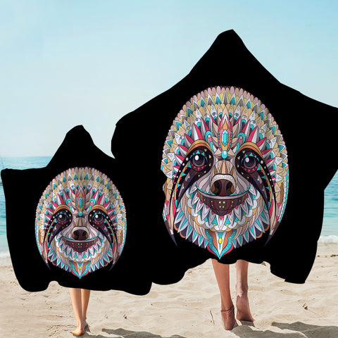 Image of Tribal Sloth Mugshot Hooded Towel