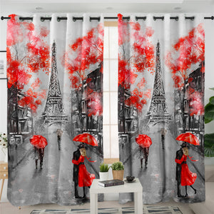 Paris In Red & Black 2 Panel Curtains
