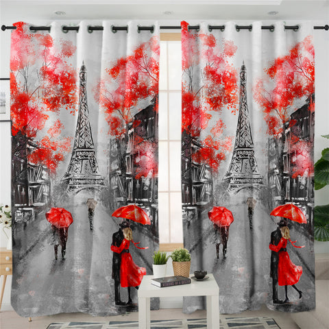 Image of Paris In Red & Black 2 Panel Curtains