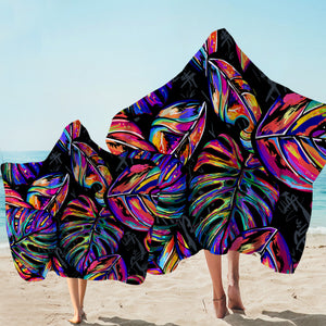 Multicolored Palm Leaves Hooded Towel