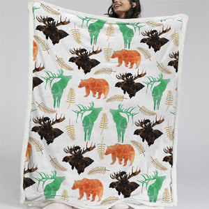 Elk And Bear Sherpa Fleece Blanket