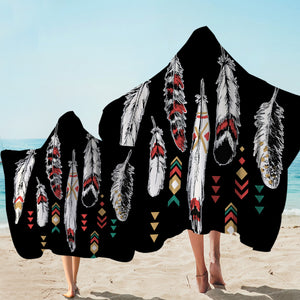 Aztec Feathers Black Hooded Towel