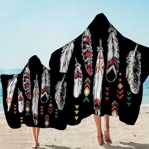 Image of Aztec Feathers Black Hooded Towel