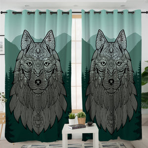 Maori Wolf Forest Themed 2 Panel Curtains