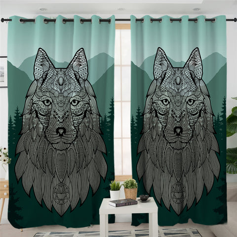 Image of Maori Wolf Forest Themed 2 Panel Curtains