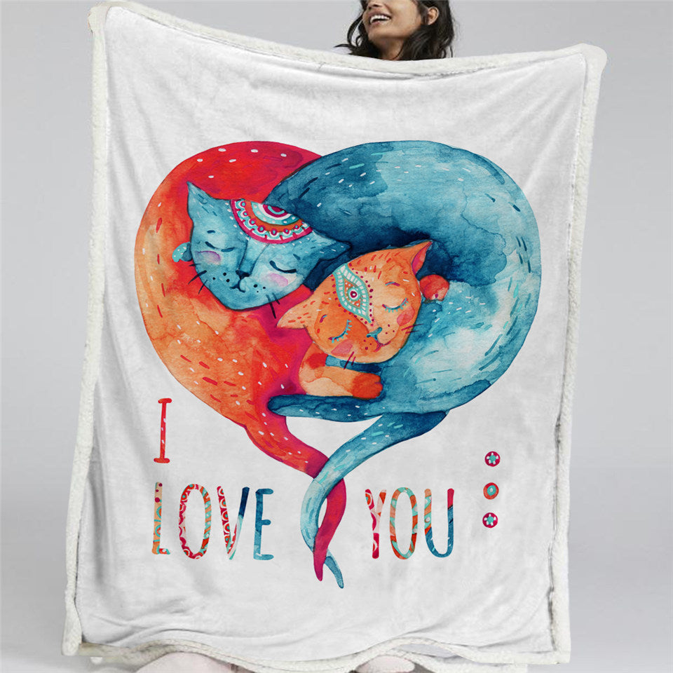 I Love Cat Sherpa Fleece Blanket