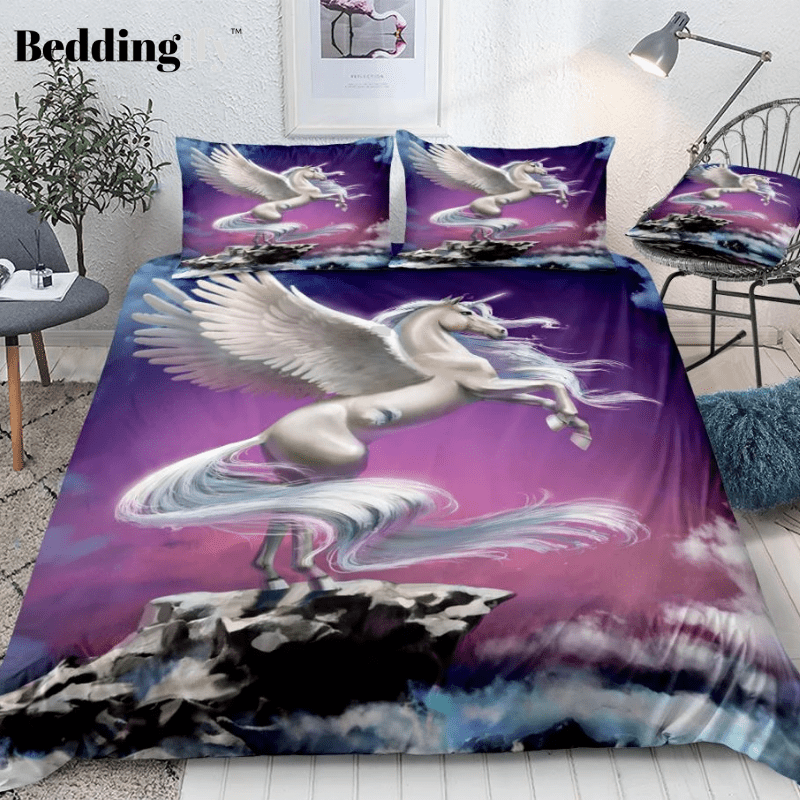 White Unicorn with Wings Bedding Set - Beddingify
