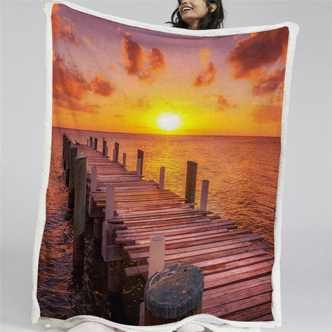 Image of Pier Sunrise Sherpa Fleece Blanket