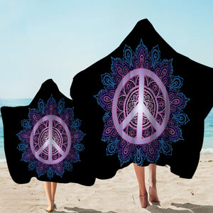 Peace Mandala Black Hooded Towel