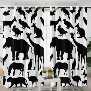 Animal Shadow White 2 Panel Curtains