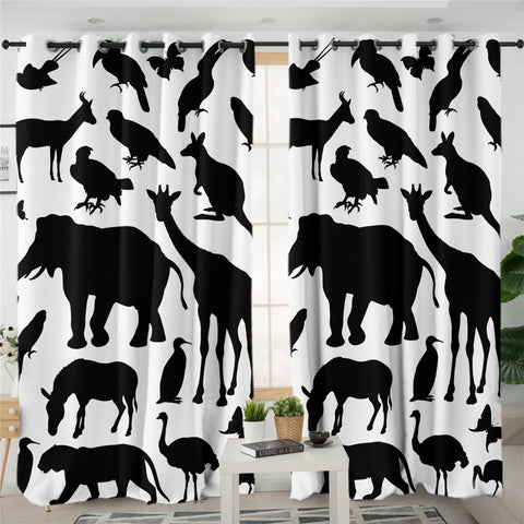 Image of Animal Shadow White 2 Panel Curtains