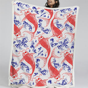 Koi Fish Themed Sherpa Fleece Blanket