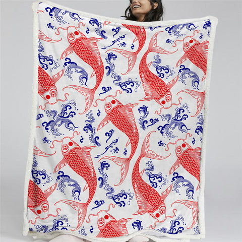 Image of Koi Fish Themed Sherpa Fleece Blanket