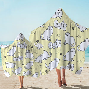 Playful Cat Cream Hooded Towel