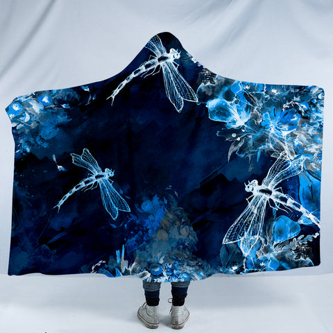 Image of Negative Color Dragonflies & Flowers SW0768 Hooded Blanket