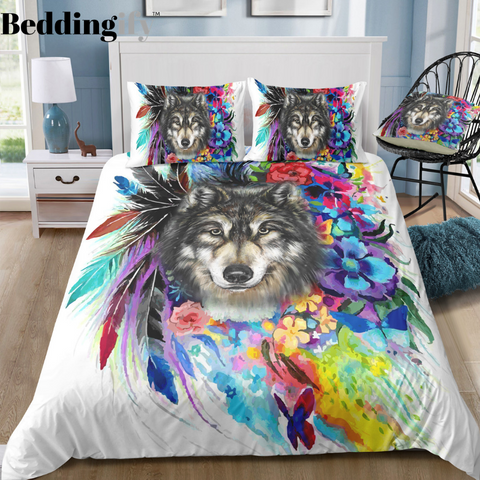 Mutilcolor Tribal Wolf Bedding Set - Beddingify
