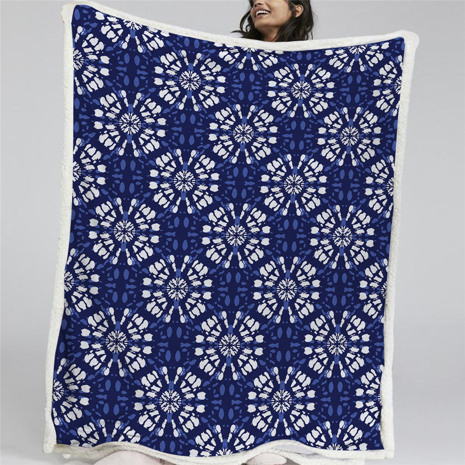Blue Hippie Themed Sherpa Fleece Blanket