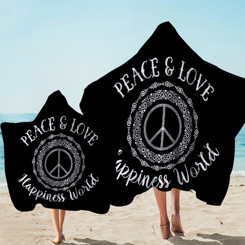 Image of World Peace & Love Black Hooded Towel