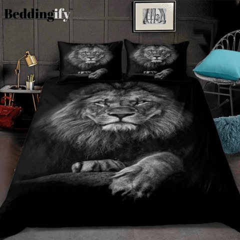 Image of Black Lion Pattern Lifelike Print Bedding Set - Beddingify