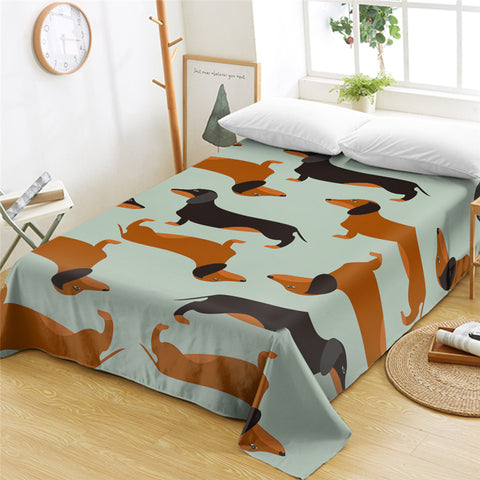 Image of Cartoon Dachshund Jade Flat Sheet - Beddingify