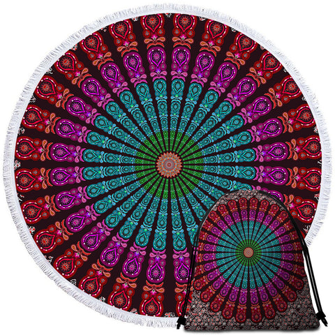Image of Earthly Mandala Pattern Round Beach Towel Set - Beddingify