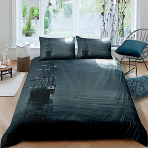 Lonely Pirate Ship under Moonlight Bedding Set