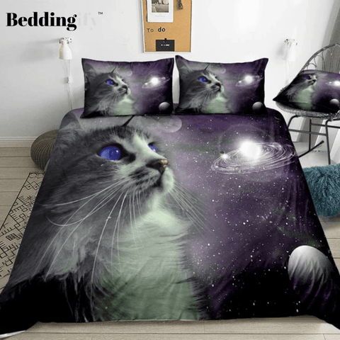 Image of Cat With Galaxy Bedding Set - Beddingify