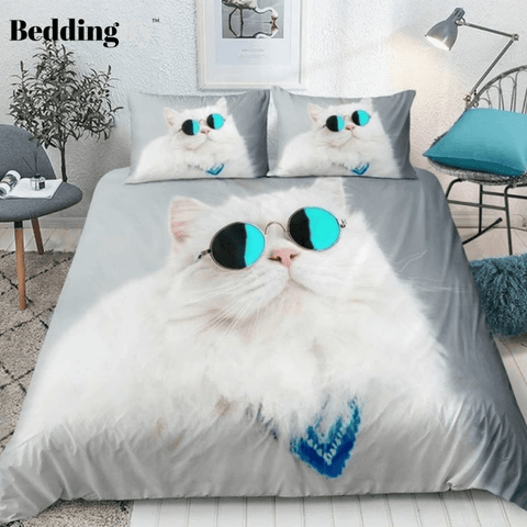 Image of 3D White Cat Bedding Set - Beddingify