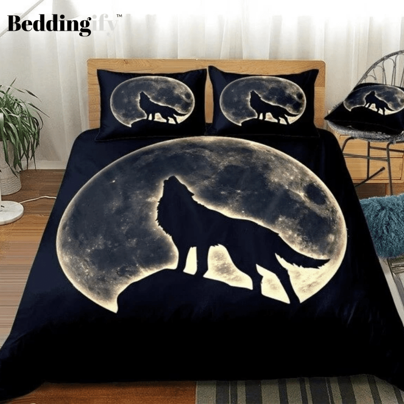 Wolf Howling In Full Moon Bedding Set - Beddingify