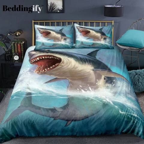 Image of 3D Ocean Blue Shark Bedding Set - Beddingify