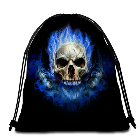 Image of Blue Flaming Skull Round Beach Towel Set - Beddingify