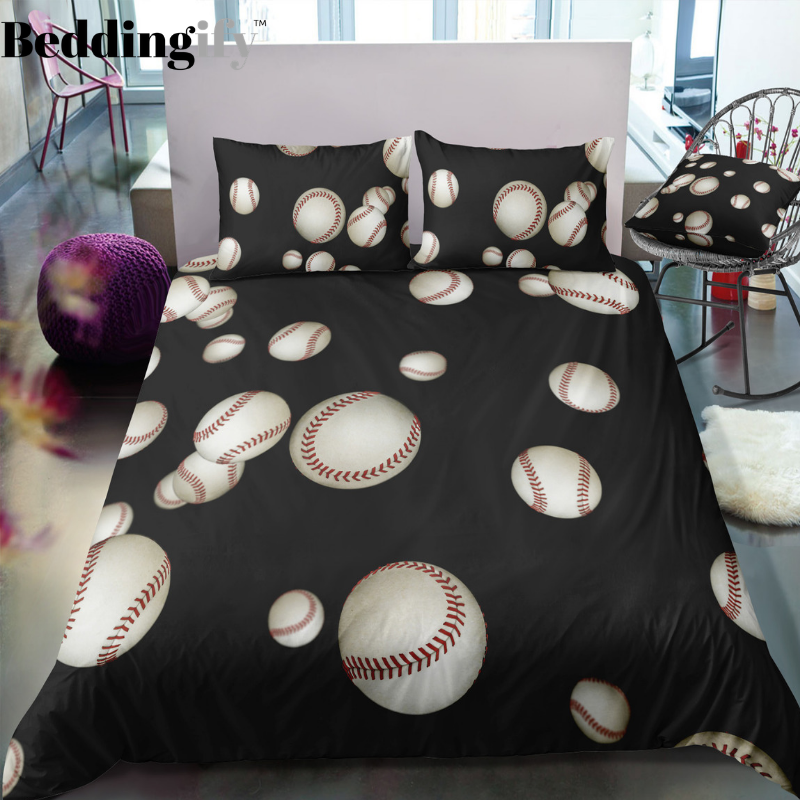 Black Baseballs Bedding Set - Beddingify