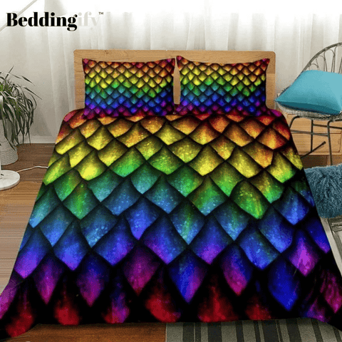 Image of Dragon Scales Luxury Rainbow Bedding Set - Beddingify
