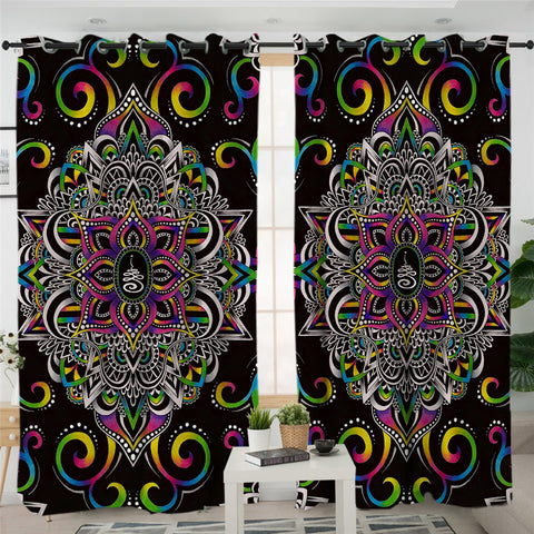 Image of Mandala Stylized Themed Black 2 Panel Curtains