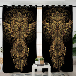 Bohemian Gold Owl 2 Panel Curtains