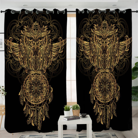 Image of Bohemian Gold Owl 2 Panel Curtains
