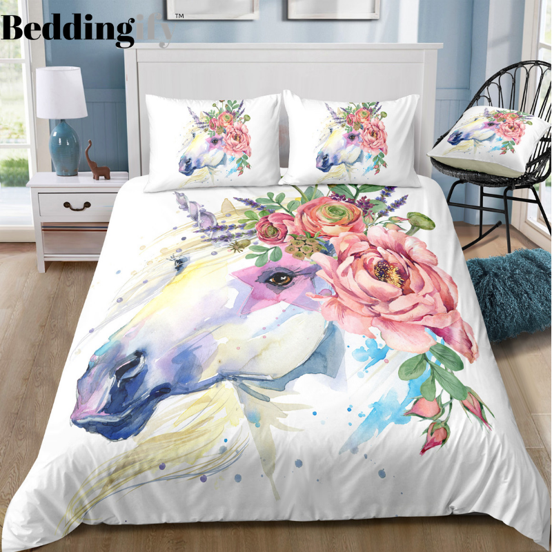 Unicorn Wear Flowers Bedding Set - Beddingify