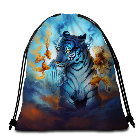 Image of Sage Tiger & Gold Fish Round Beach Towel Set