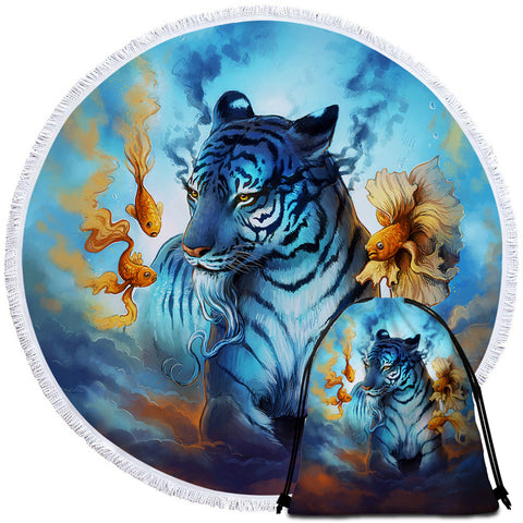 Image of Sage Tiger & Gold Fish Round Beach Towel Set