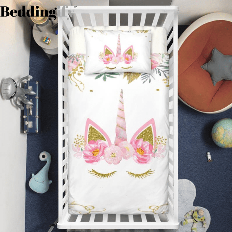 Pink Sleeping Unicorn Lash Crib Bedding Set - Beddingify