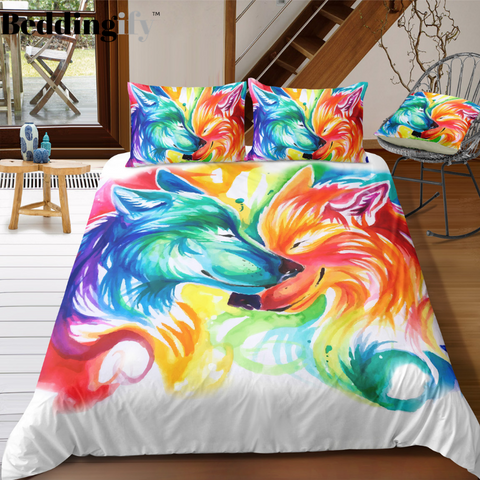 Image of Colorful Wolves Comforter Set - Beddingify