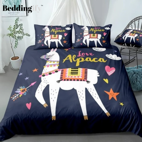 Image of White Alpaca Cartoon Animal Bedding Set - Beddingify