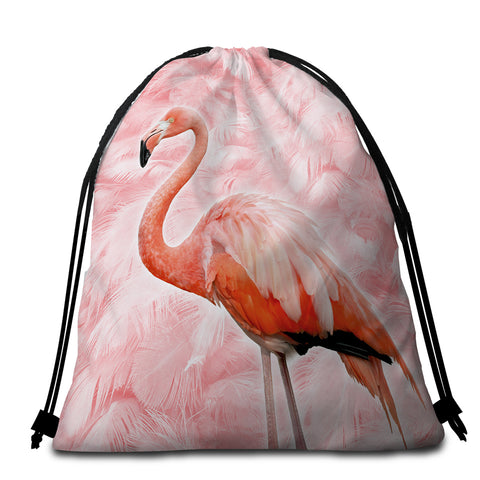 Image of Flamingo Feathery Round Beach Towel Set - Beddingify