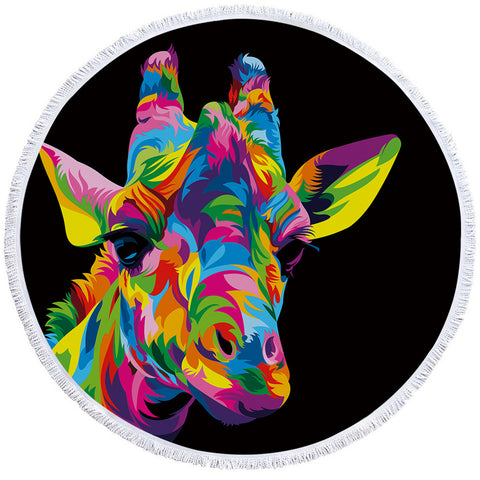 Image of Multicolored Giraffe Black Round Beach Towel Set - Beddingify